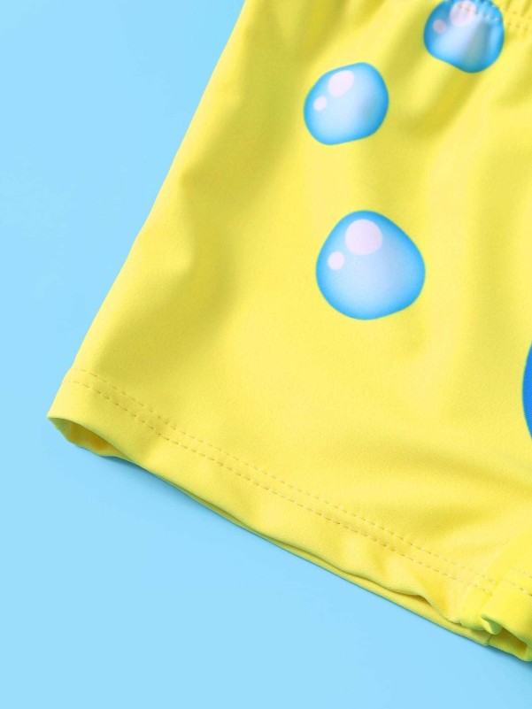 Toddler Boys Cartoon Graphic Swim Shorts With Swim Cap