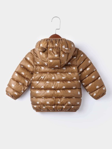 Toddler Boys Elephant Print Hooded Puffer Coat