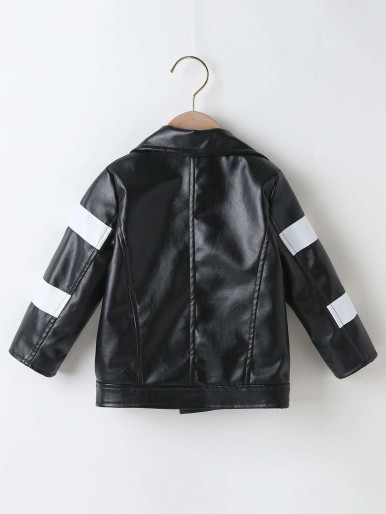 Toddler Boys Varsity Striped Zip Up PU Moto Jacket