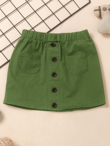 Toddler Girls Button Front Straight Skirt