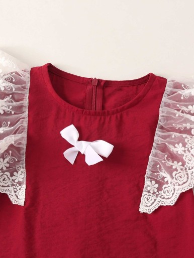 Toddler Girls Contrast Mesh Bow Detail Dress