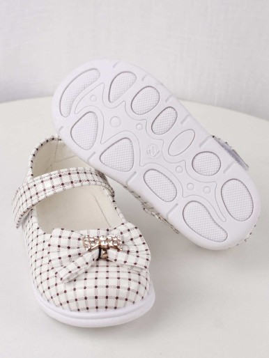 Toddler Girls Rhinestone & Bow Decor Plaid Flats