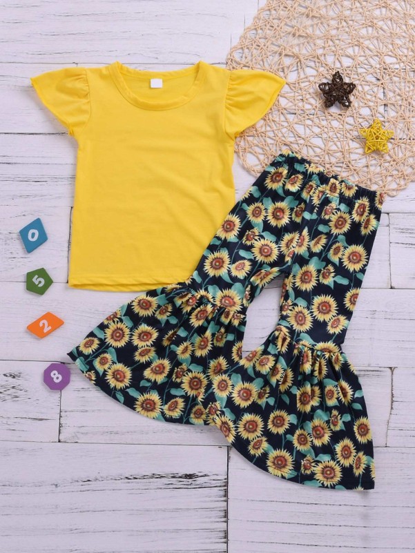 Sunflower print clearance flare pants