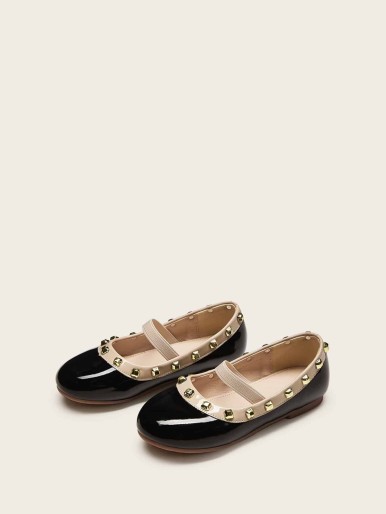 Toddler Girls Studded Decor Patent Flats