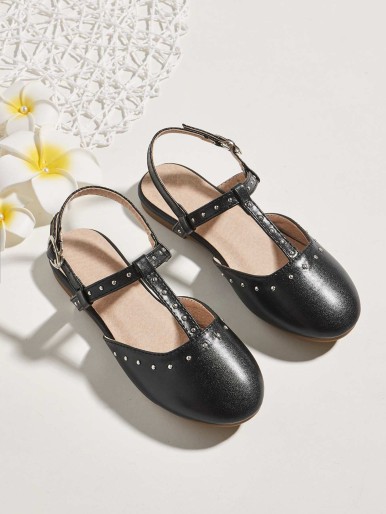 Toddler Girls Studded Decor T-strap Flats