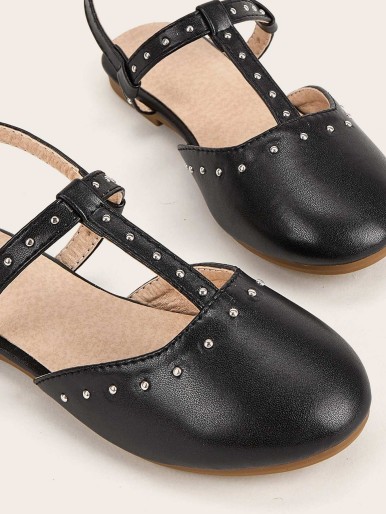 Toddler Girls Studded Decor T-strap Flats