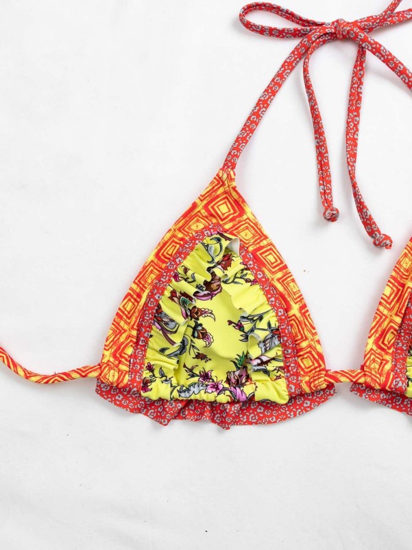 Tribal & Floral Triangle Thong Bikini Swimsuit