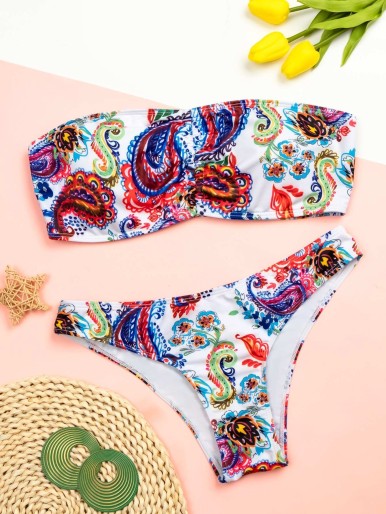 Tribal Bandeau Bikini Swimsuit