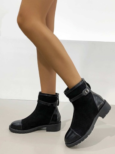 Turn-lock Decor Contrast PU Ankle Boots