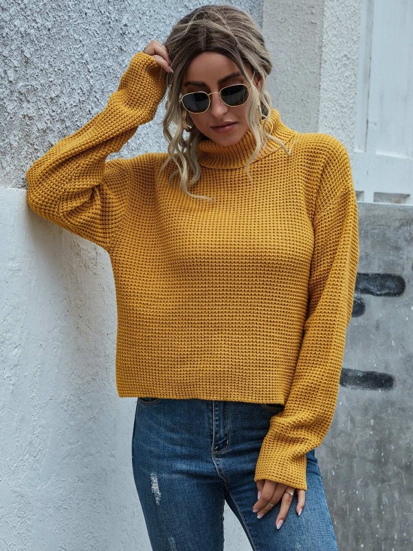 Waffle knit clearance turtleneck sweater