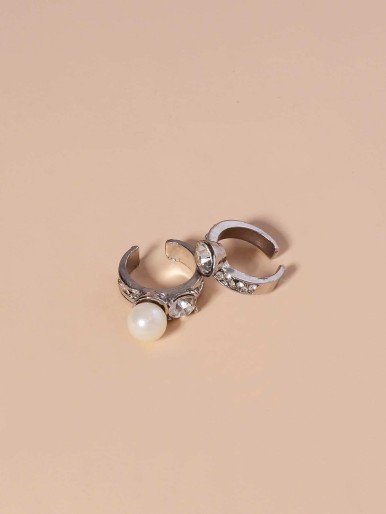 Two-piece faux pearl embellished ring