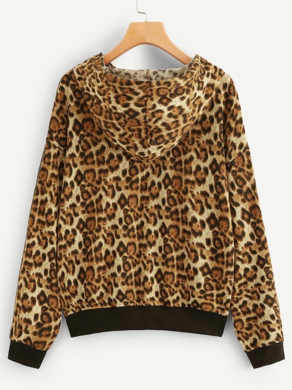 Drop Shoulder Leopard Hoodie