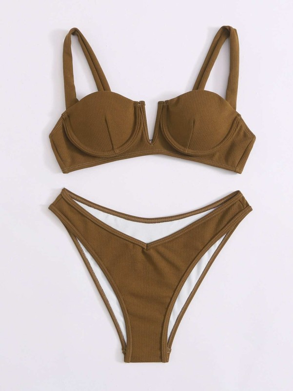 V Wired Underwire High Cut Bikini Swimsuit