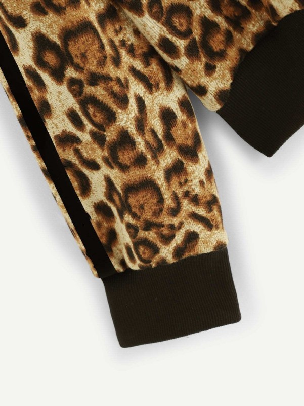 Drop Shoulder Leopard Hoodie