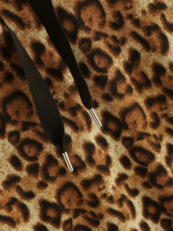 Drop Shoulder Leopard Hoodie