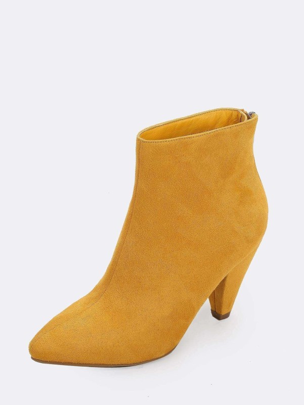 Vegan Suede Cone Heel Ankle Booties