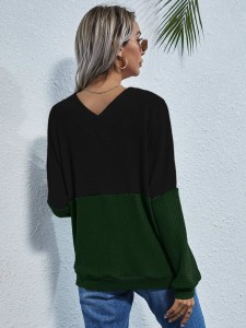Waffle Knit Colorblock Pullover