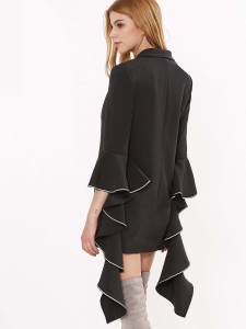 Contrast Piping Dramatic Fluted Sleeve Blazer