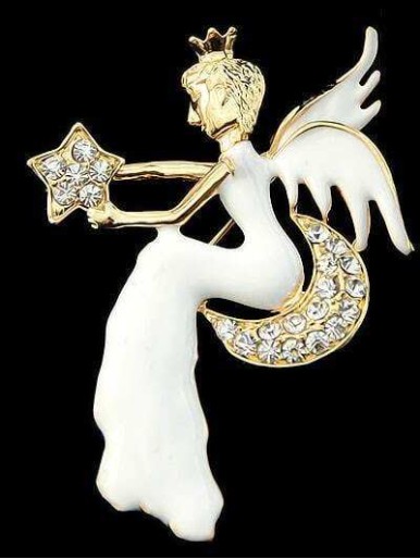 White Angel Diamond  Gold Brooch