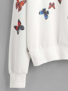 White Butterfly Print Drop Shoulder Sweatshirt