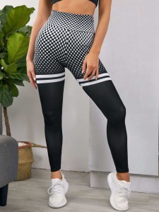 Wide Band Waist Checked Sports Leggings