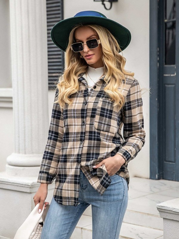 Wool-Mix Fabric Plaid Print Button Front Coat