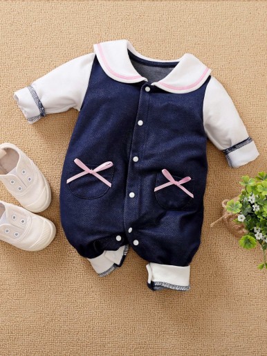 Yierying Baby Girl Peter Pan Collar Double Bow Jumpsuit