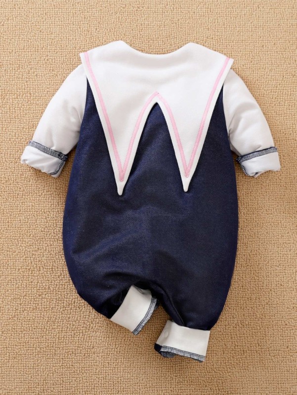 Yierying Baby Girl Peter Pan Collar Double Bow Jumpsuit