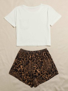 Zebra Stripe And Leopard Pocket Patched PJ Set