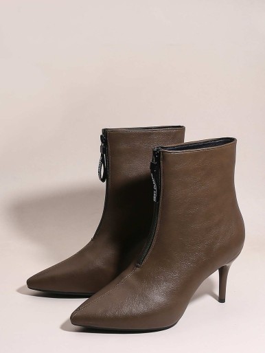 Zip Front Point Top Stiletto Heeled Boots