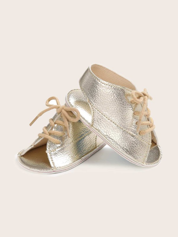 Baby Girl Metallic Lace-up Front Sandals