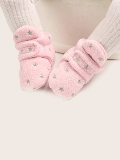 Baby Girl Star Embroidery Hook-and-loop Fastener Strap Boots