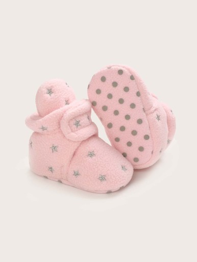 Baby Girl Star Embroidery Hook-and-loop Fastener Strap Boots