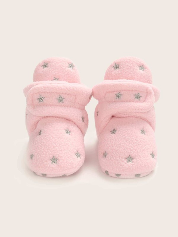 Baby Girl Star Embroidery Hook-and-loop Fastener Strap Boots