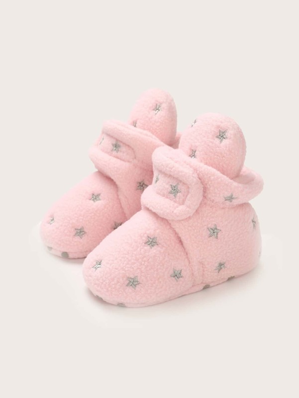 Baby Girl Star Embroidery Hook-and-loop Fastener Strap Boots