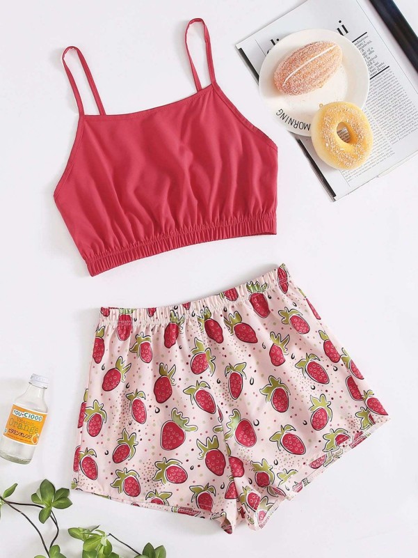 Strawberry Print Cami & Shorts PJ Set