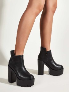 Zipper Side Chunky Heeled Ankle Boots