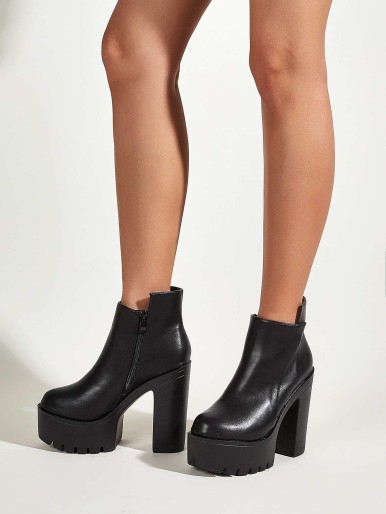 Zipper Side Chunky Heeled Ankle Boots