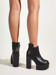 Zipper Side Chunky Heeled Ankle Boots