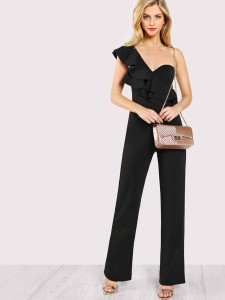 Ruffle Accent Single Shoulder Bustier Jumpsuit