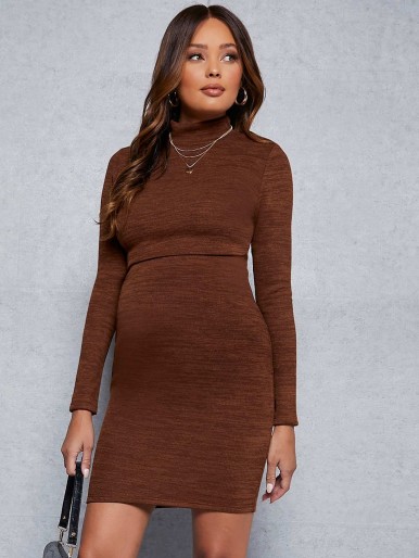 SHEIN Maternity Mock Neck Top & Skirt Set