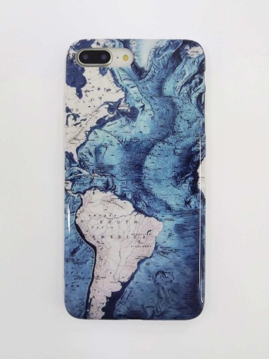 External cover for the phone with a white and blue map