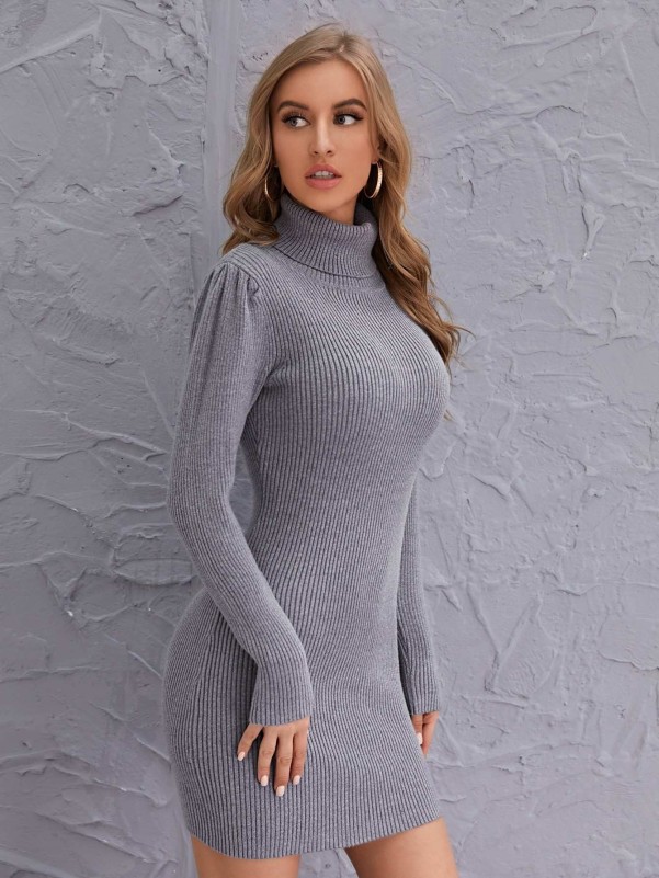 SHEIN Funnel Neck Solid Bodycon Sweater Dress