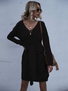 Knot Front Drop Shoulder Sweater Dress