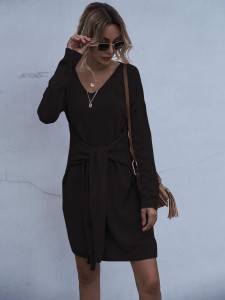 Knot Front Drop Shoulder Sweater Dress