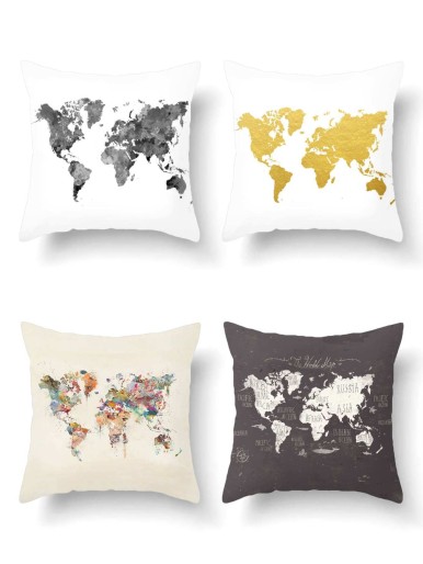 1pc Map Print Cushion Cover Without Filler