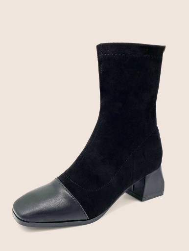 Square Toe Chunky Heeled Boots