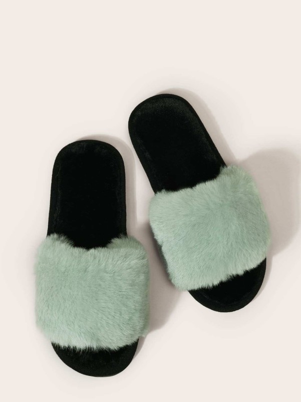 Open Toe Wide Fit Fluffy Slippers