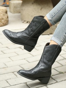 Contrast PU Chunky Heeled Boots