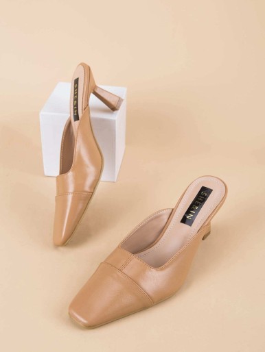 Square Toe Minimalist Heeled Mules